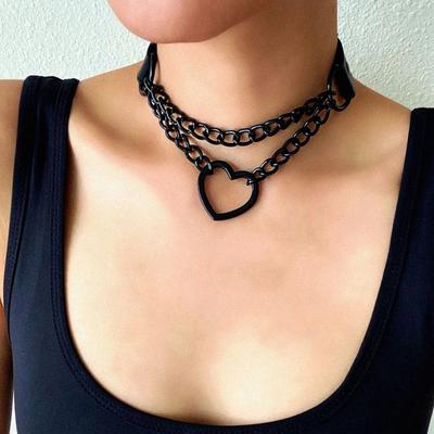 Vintage Heart Necklace Choker With Chain Goth Collar For Girls Grunge Punk Cute Kawaii Egirl Chocker  Harajuku Accessories