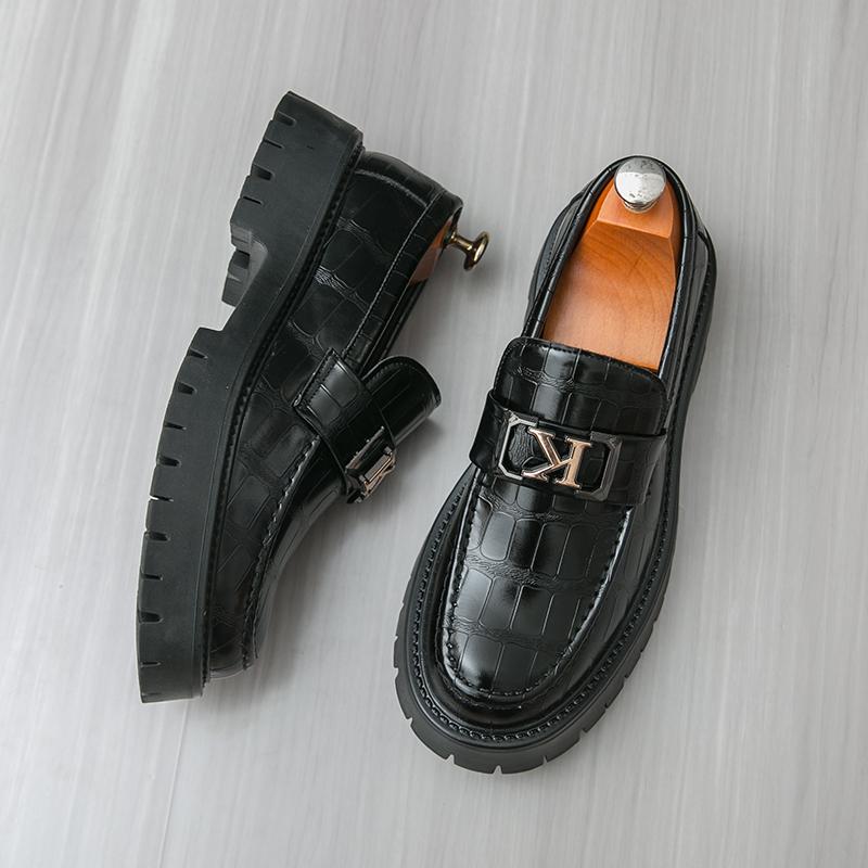 New Platform Men Shoes Slip On Dress Shoes Thick Bottom Loafers Breathable All-match Flats Man Casual Leather Driving Shoes
