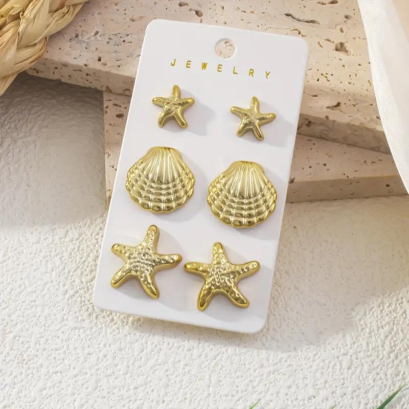 1 Set Elegant Cute CCB Starfish Shell Stud Earrings for Women Summer Vocation Style Fashion Earrings Party Jewelry Gifts