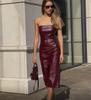 Evropské a americké dámské sexy šaty bez ramínek s rozparkem z PU kůže - Kolekce podzim/zima 2024
