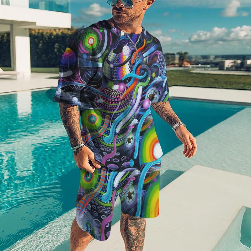 3D Printing Oversized Leisure Mens T Shirts Shorts Suit Three-Dimensional Graphic Retro Style O-NeckComfortable Breathable