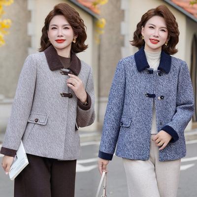 Winter Plush and Thickened Woolen Coat Medium Old Mother Outfit Simple and Versatile Loose Lapel Woolen Top Cardigan