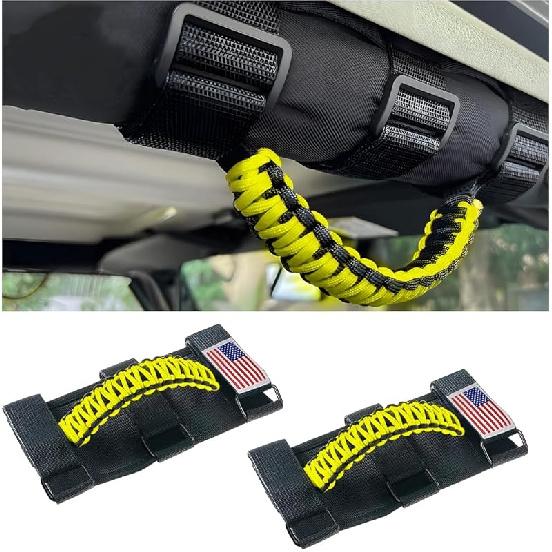 HZEL 2PCS Roll Bar Grab Handles, Oxford Cloth Upgrade Metal Buckle Paracord Grip Handles, Durable And Strong Car Accessories, Compatible With