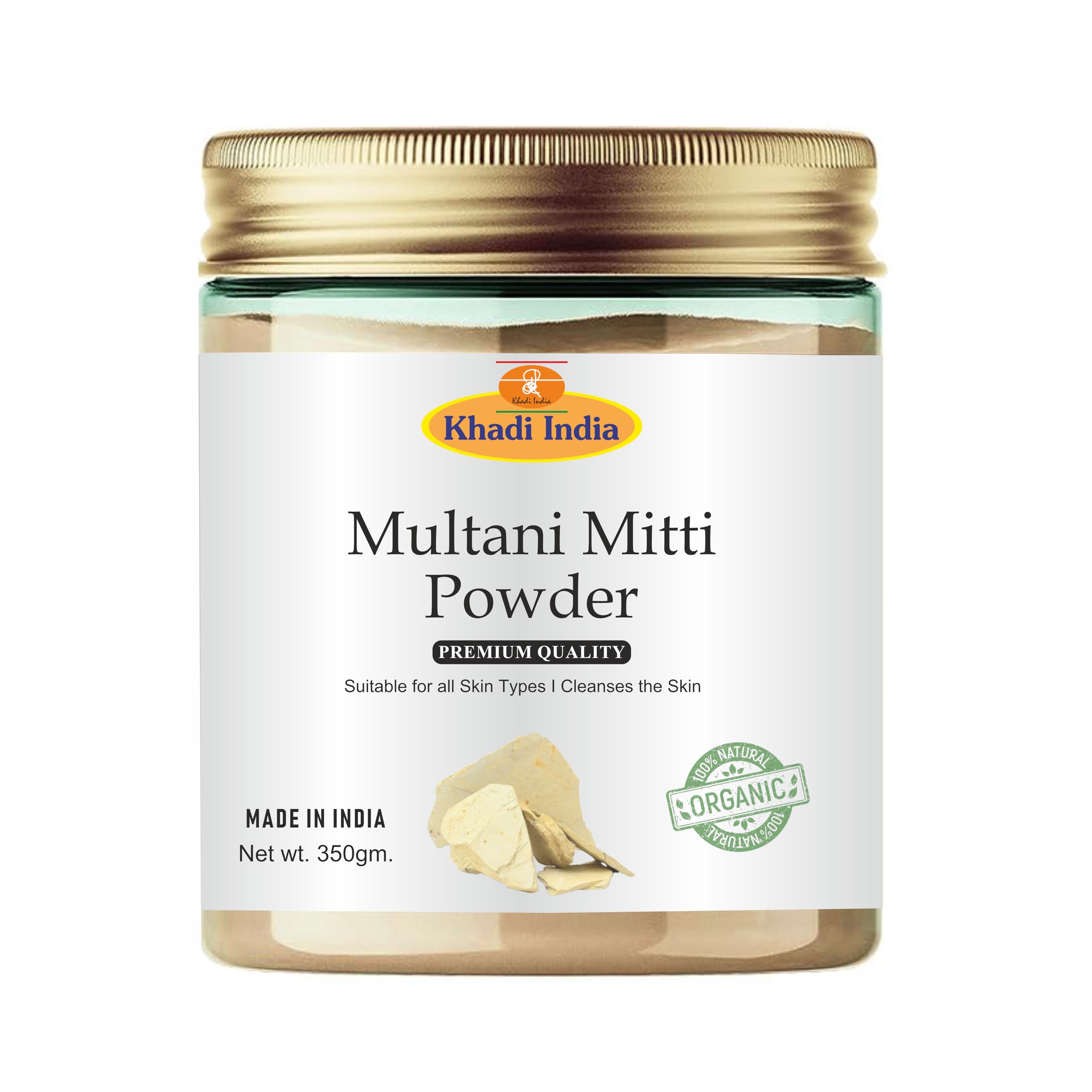 Khadi 100% Pure & Organic Multani Mitti Powder - Natural Clay for Deep Cleansing, Oil Control & Glowing Skin - Face & Hair Pack - 350g