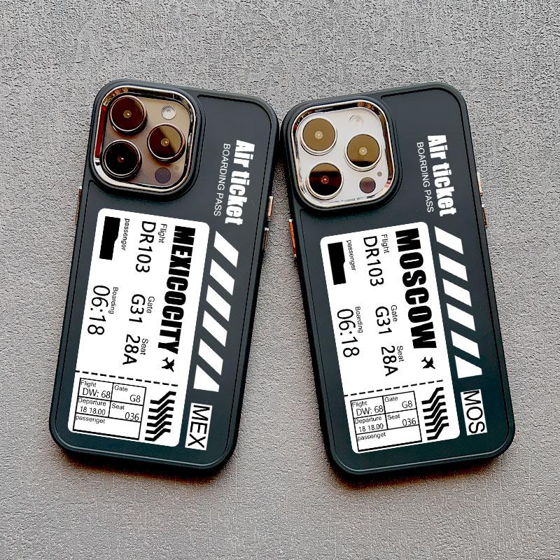 Hot Air Ticket Travel New York London Paris Label Phone Case for iPhone X XS XR 11 12 13 14 15 Pro Max 7 8 Plus Black Soft Cover
