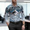 Men's Shirt with Geometric Block Print, Slim Fit, Business Commuting Long Sleeved Shirt, Spring and Autumn Trendy Casual Top