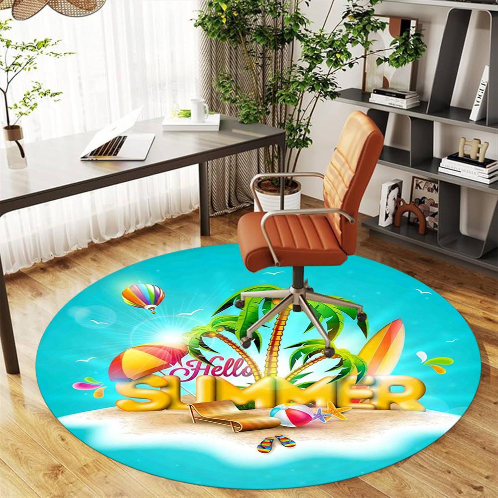 1pc summer beach Round Chair mat office Area Rug - Non-Slip, Floor Mat for Office, Bedroom, Ideal home decor gift c0112060