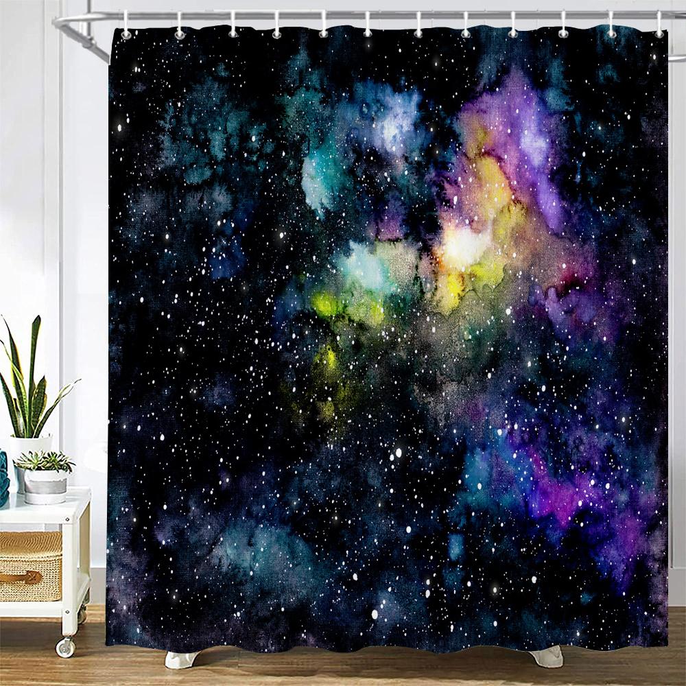 

3D Beautiful Starry Sky Colorful Printed Shower Curtain Home Decor Bathroom Curtain Waterproof Polyester Bath Curtain With Hook W60H190(CM)-1 Pcs