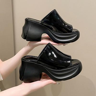 Fashion Waterproof Platform Sandalias De Mujer Wedge Fish Mouth Slippers 9CM Beach Platform Half Drag Soft Comfort Versatile Women Shoes