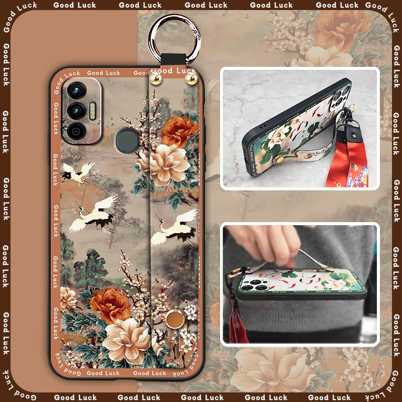 Anti-dust Soft Case Phone Case For Tecno Spark 7/Spark7T Protective Wrist Strap Fashion Wristband Ring Dirt-resistant