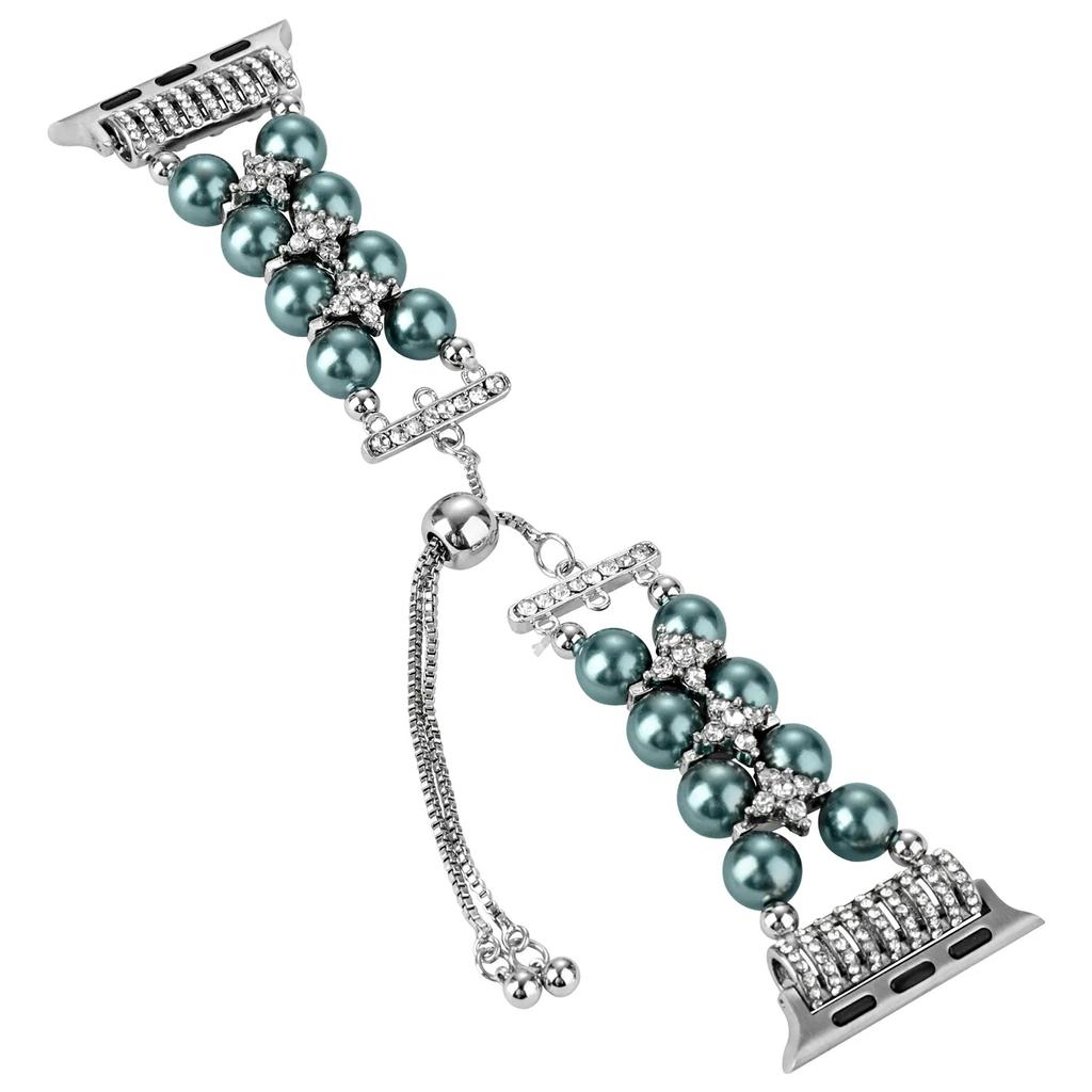 Watchband Pearl Strap For Apple Watch Band Ultra 49mm Agate Beaded Jewelry Bracelet For Iwatch Series 9 8 7 6 SE 5 4 3 44mm 40mm 45mm 41mm