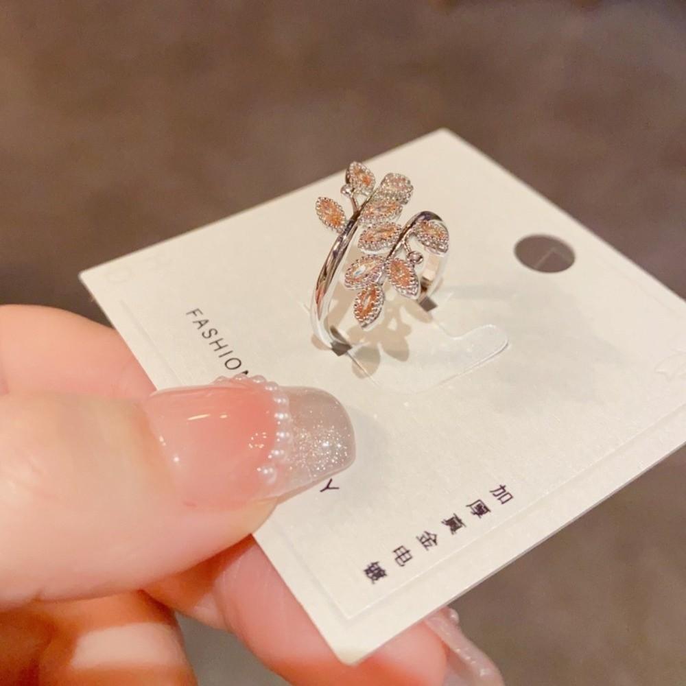 Silver Color Wheat Ear Leaf Rings Gold Color Leaves Ring New Zircon Rose Flower Rings  Party Rings