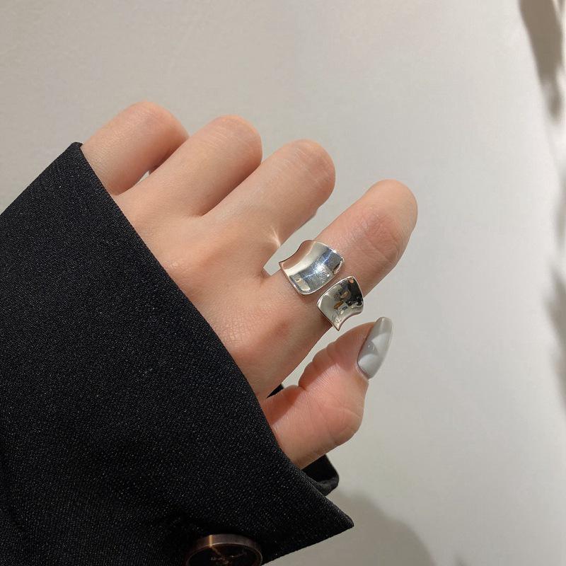 S925 Sterling Silver Heart & Chain Geometric Index Finger Ring Set Thai Silver