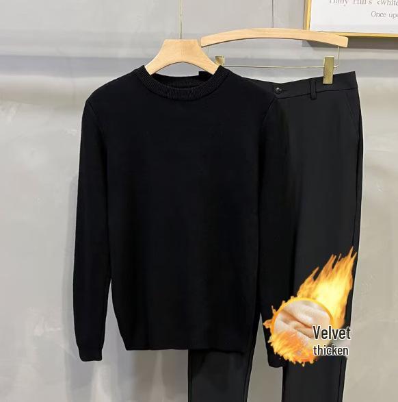 

Unisex Fleece-Lined Velvet Sweater: Warm, Thickened, Solid Color Winter Round-Neck Top. XL