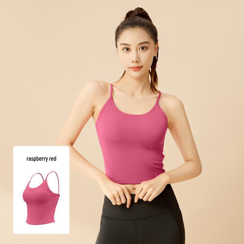 Women's High-Impact Shockproof Strappy Sports Bra - Anti-Sag, Backless Design with Chest Pads for Summer Fitness & Yoga.