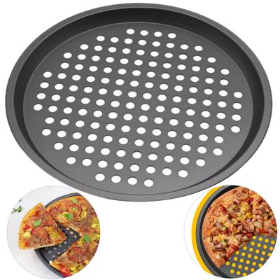 Pizza Pan Non-stick Coating Heat Resistant Circular Punching 12 Inch Oven Safe Pizza Pan Mold Toasting Pan Kitchen Supplies