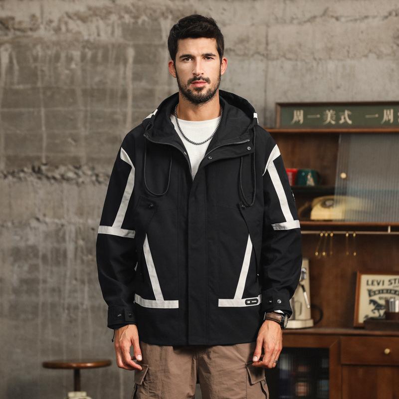 

Высококачественная куртка для активного отдыха с тремя защитными свойствами Мужская куртка American High Street Tide Brand Contrasting Tooling Jacket 4XL чёрный