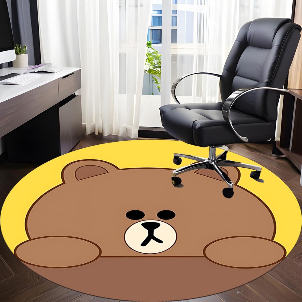 1pc BROWN Bear Line Office Round Area Rug, Under Office Chairs Bedroom Living Room Home Decor, Room Decoa1022101