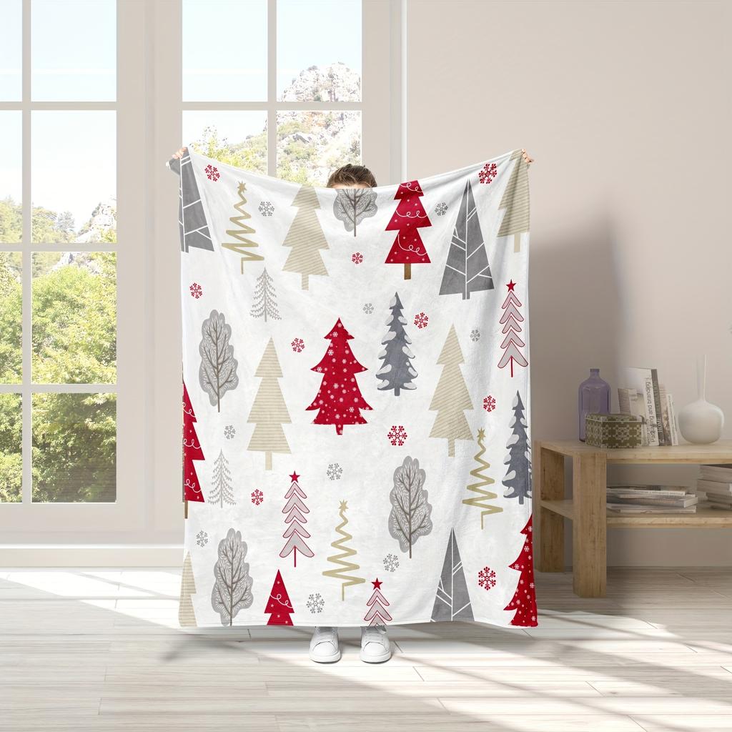1pc Cozy Christmas Tree Print Flannel Blanket - Soft, Warm, and Multi-Purpose Throw Blanket for Couch, Sofa, Office, Bed