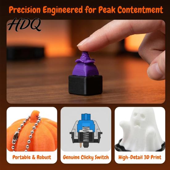 Ghost Keychain Pendant Halloween Fidget Clicker for Stress Relief Pumpkin Skull Witch Office Reliever Hat Finger Clicker 3D Printed Push Button Bag