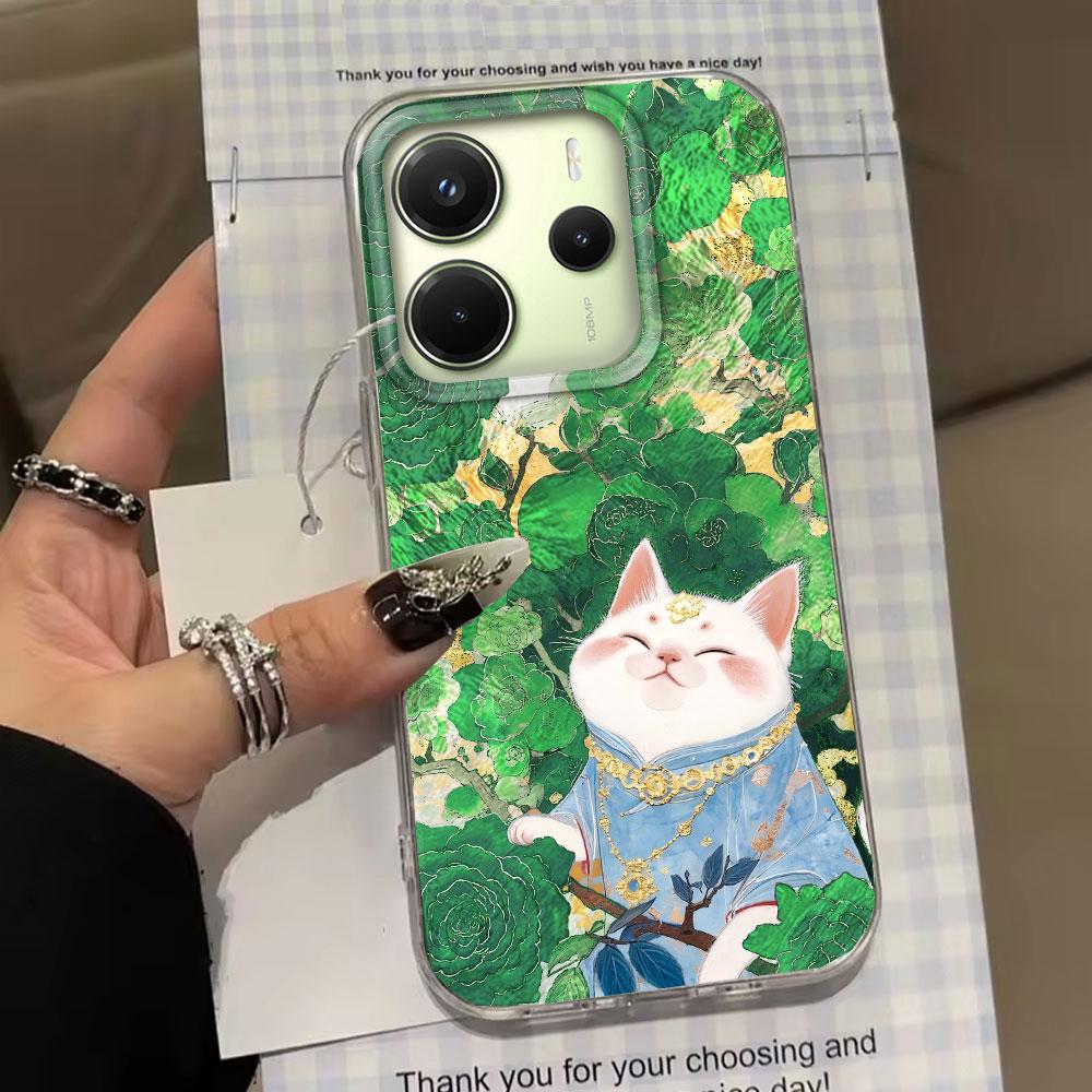 Korean White Cat Vortex Pattern Phone Case for Xiaomi Redmi Note 14 13 12 11 11S 10 10S Pro 9C 13C 14C A5 A3 A4 A3X 9C A1 Cover