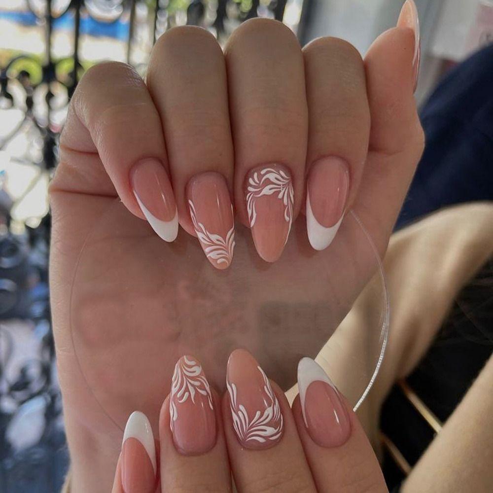 

Типсы Маникюр DIY Нажмите на ногти Французские длинные миндалевидные простые накладные ногти