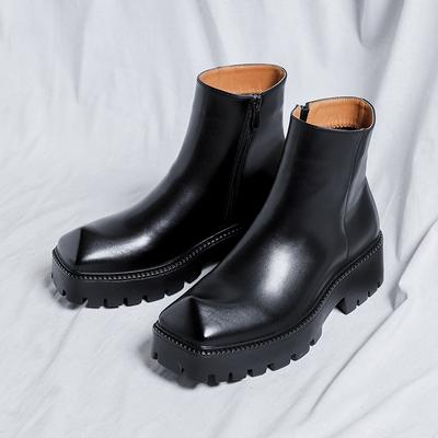 Men Chelsea Boots  Designer Shoes Stage Nightclub Dress Pointed Toe Original Leather Boot Handsome Platform Ankle Botas Man