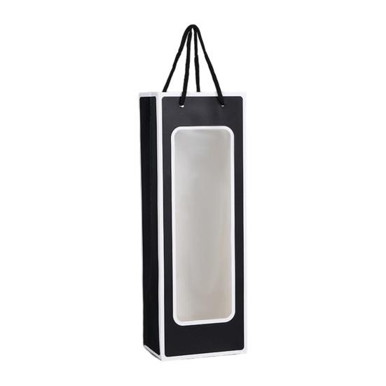 Kraft Paper Bag Decorative Oblong Shape Detachable Carry Cord Portable Pack Red Wine Contrast Color Translucent Visible Gift Bag for Champagne