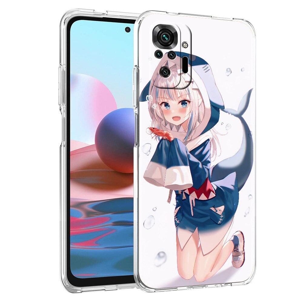 Etui na telefon dla Xiaomi Poco X3 NFC M3 F3 Redmi Note 9S 9 8 10 Pro 7 8T 9C 9A 8A K40 Przezroczyste etui Anime Gawr Gura Hololive rekin