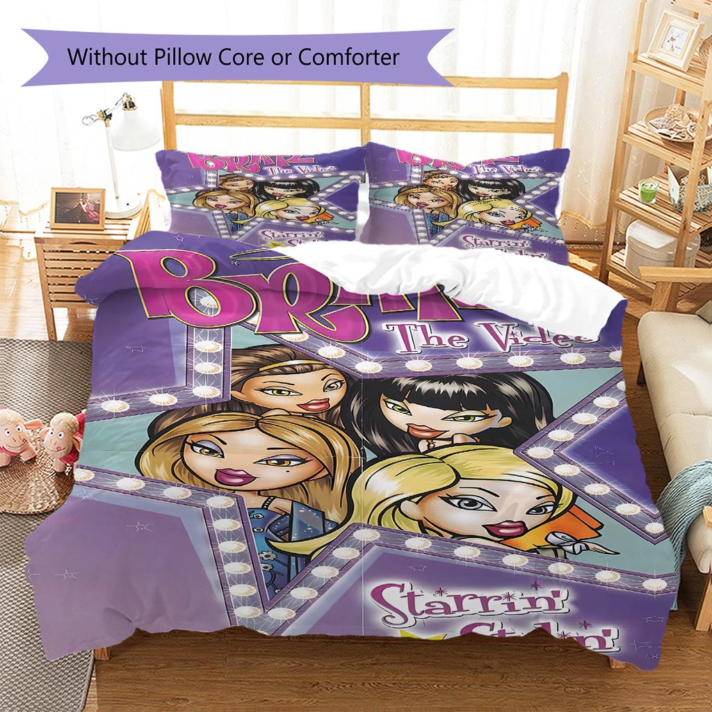 Bratz Pattern Bedding,Quilt Set Quilt Cover Pillowcase Home Birthday Gift (1 * duvet cover + 2 * pillowcase, without core)
