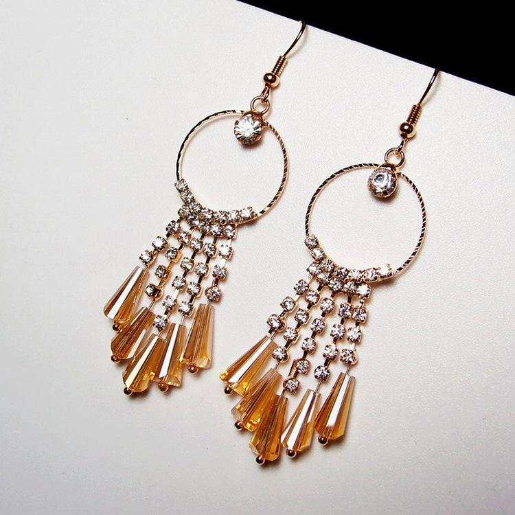 Star Shine Luxury Crystal Earrings Fashion Gala High-end Diamond Earrings Tassel Temperament Earrings