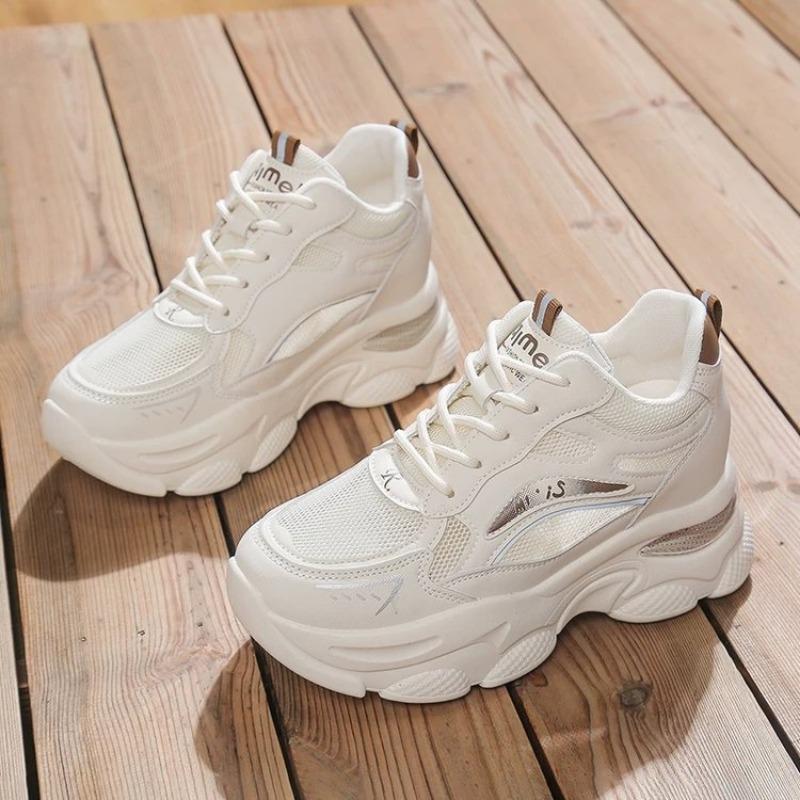 

Однотонные сетчатые кроссовки хай-топы, новые белые кроссовки на шнуровке, женские дышащие кроссовки для бега с увеличением роста 40