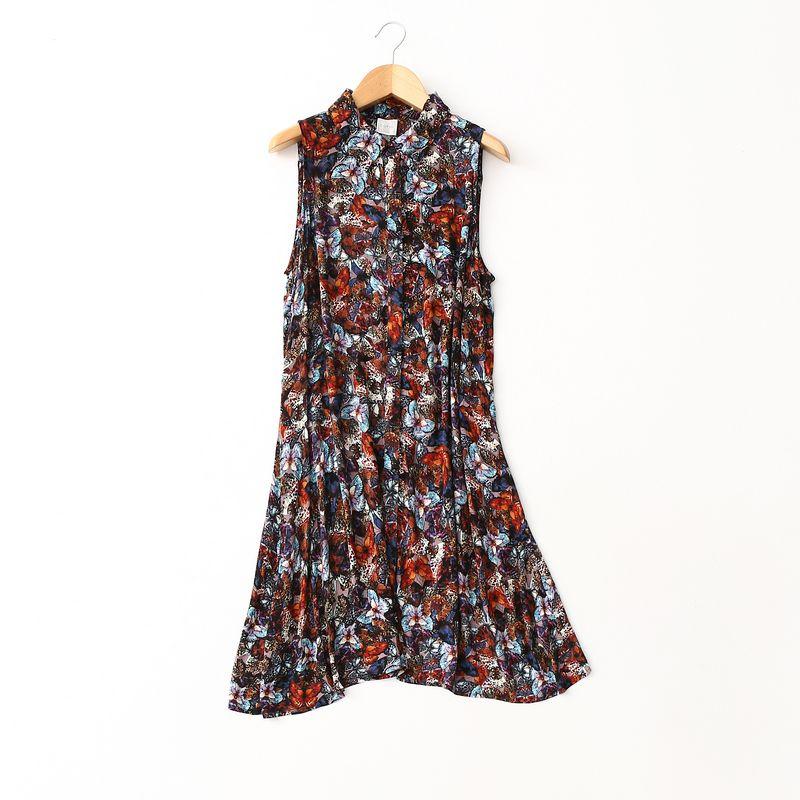Export Tail Single Export Retro Print Noil Poplin Dress Summer Loose Thin Artificial Cotton Sleeveless Shirt Dress