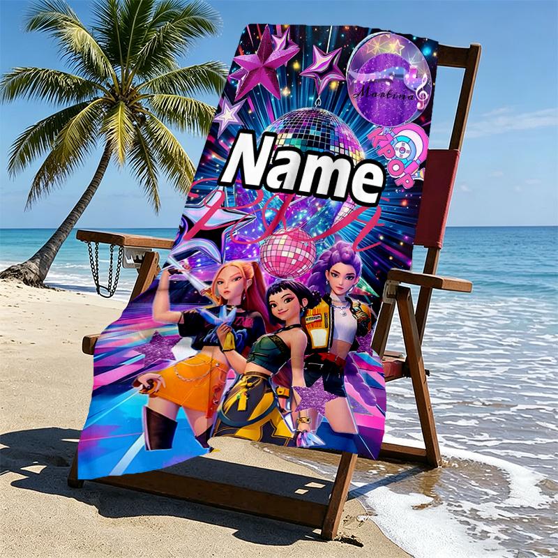 Asciugamano da Spiaggia Personalizzato con Nome KPop Hunters Print, per Viaggio Campeggio Festa in Spiaggia Decorazione Casa, Regalo di Compleanno per Famiglia e Amici