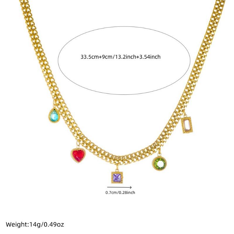 Gold Cuban Link Colorful Gem Charm Necklace – Boho Rainbow Jewelry, Joy Energy Gift for Women