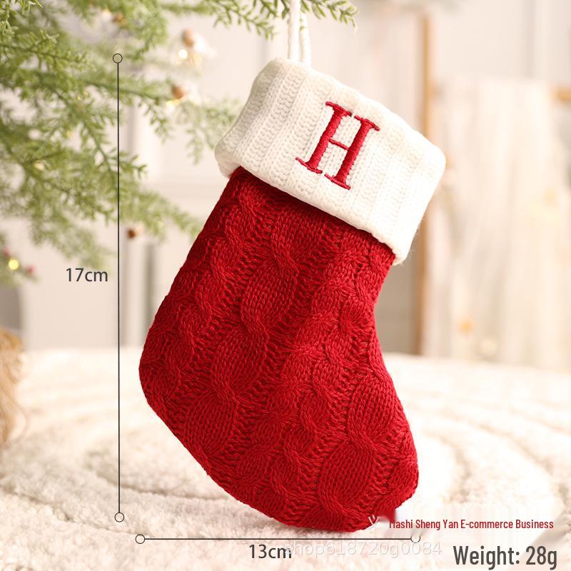 26-Letter Knitted Red Christmas Stockings - Festive Holiday Hanging Decorations