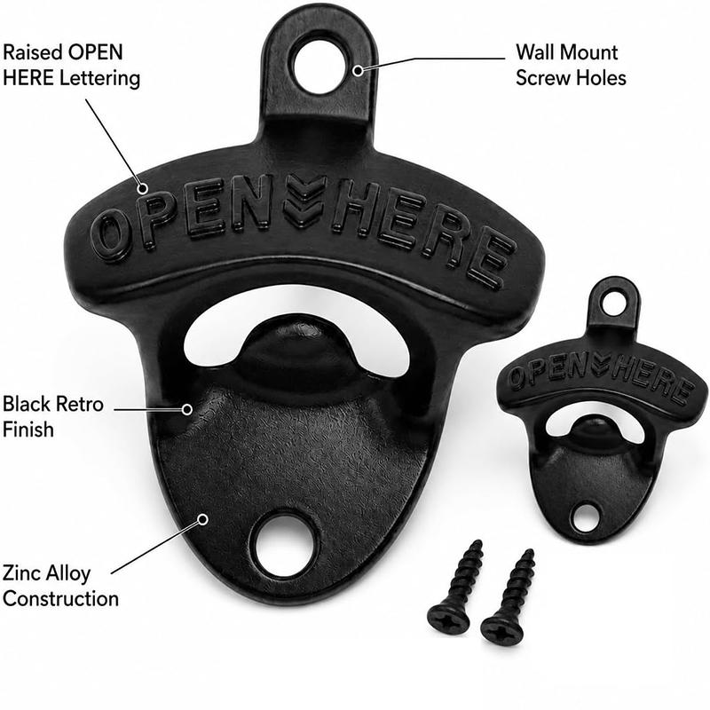 1/2Pcs Vintage Wall Mounted Beer Bottle Opener with Screws Zinc Alloy Beer Botle Opener for Bar Kitchens Hotel Garage Patio Home