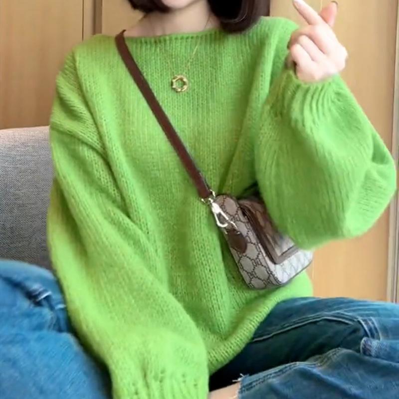 New Door Sweet Wind Age Reduction Hundred Solid Color Long Sleeve Sweater Women Loose and Lazy Wind Slimming Knit Top