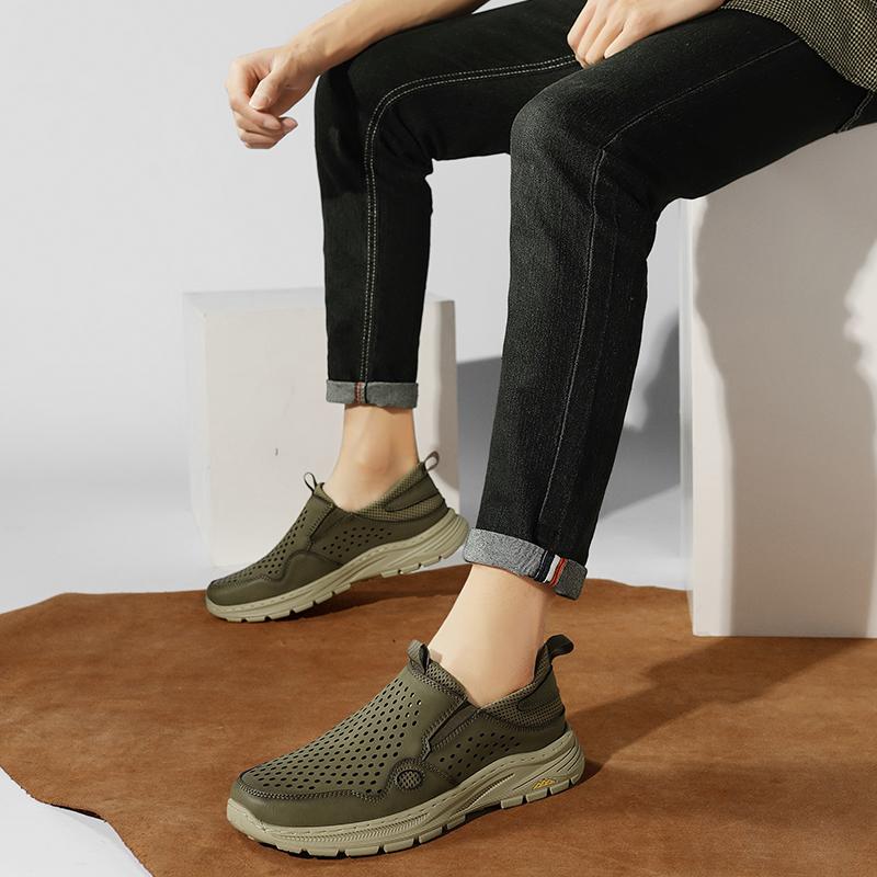 High Quality Men Leather Shoes Summer Handmade Man Casual Shoes Breathable Slip on Mens Business Shoes Lightweight Driving Shoes