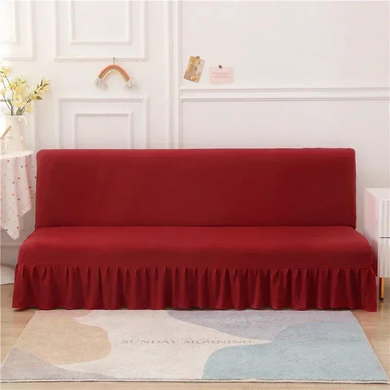 Plain Color Flexible Folding Sofa Bed Cover With Skirt Sofa Furniture Slipcover Couch Cover Furniture Protector 1Pc Home Decoration Couch Cover S 120-150cm