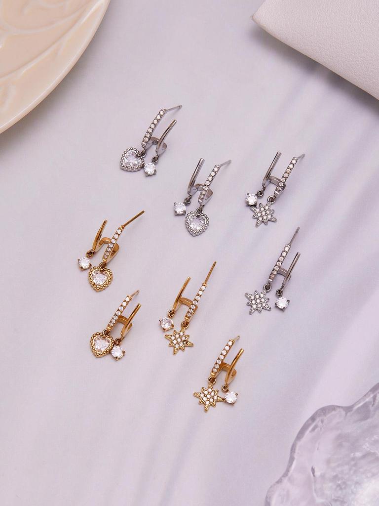 Qiong Yao 18K Gold Plated Zircon Star Pendant Stainless Steel Earrings