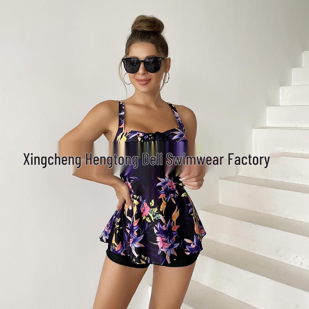 Neuer Damen Übergrößen Bikini mit Print und Rock - Europäischer & Amerikanischer Stil - Rückenfreies Design mit flachem Beinausschnitt