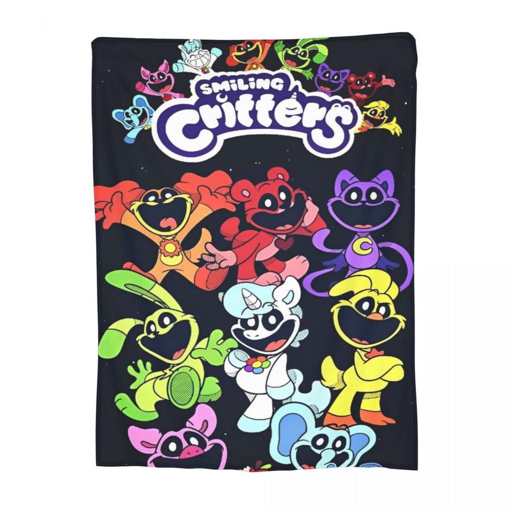 CATNAP DOGDAY Cartoon Smiling Critters Blankets Coral Fleece Plush Print Lightweight Throw Blankets for Bedding Plush Thin Quilt