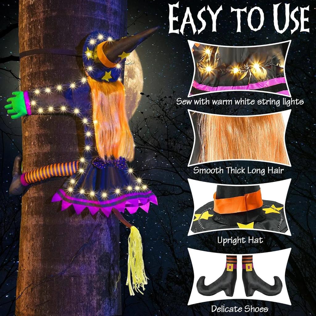 Crashing Witch Into Tree Large Halloween Decoration Flying Witch Crashing Halloween Decor Hanging Witch Decor Outdoor Ornaments