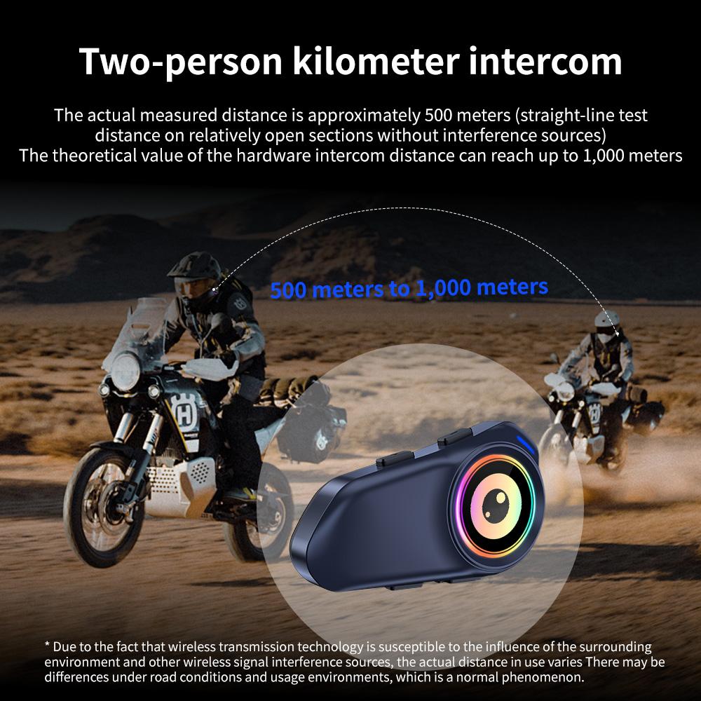 Motorcycle Helmet Bluetooth Intercom with 30H Battery Life and RGB Safety Light