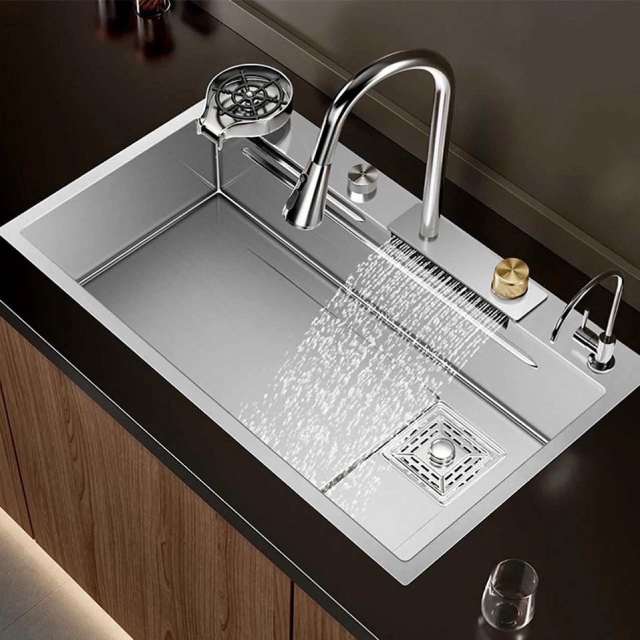 

304 Stainless Steel Large Single Bowl Waterfall Kitchen Faucet & Sink for Vegetable & Dishwashing 60CM variant