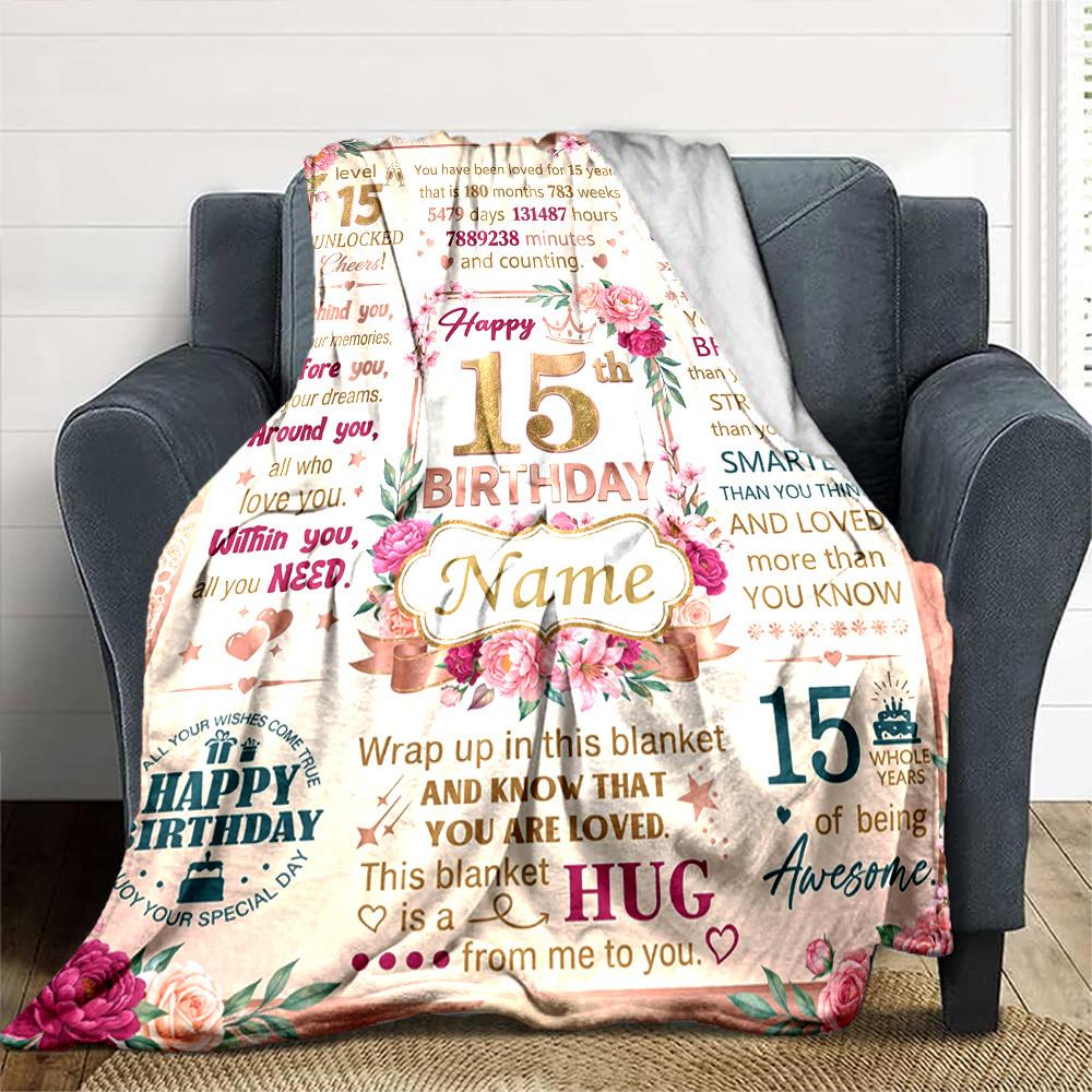 15Th Birthday Celebration Customize Your Name Blanket Warm Comfortable And Soft Blankets Are Suitable For Home Lunch Break Blanket Office Sofa Sofa