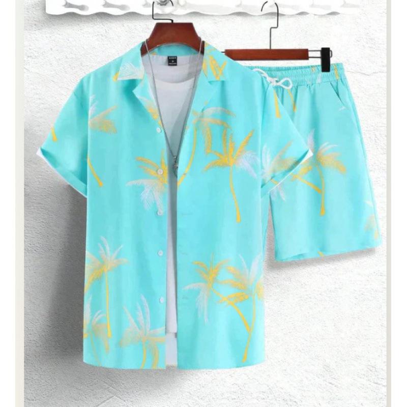 Men's 3D Print Hawaiian Shirt & Shorts Set - Casual Beachwear