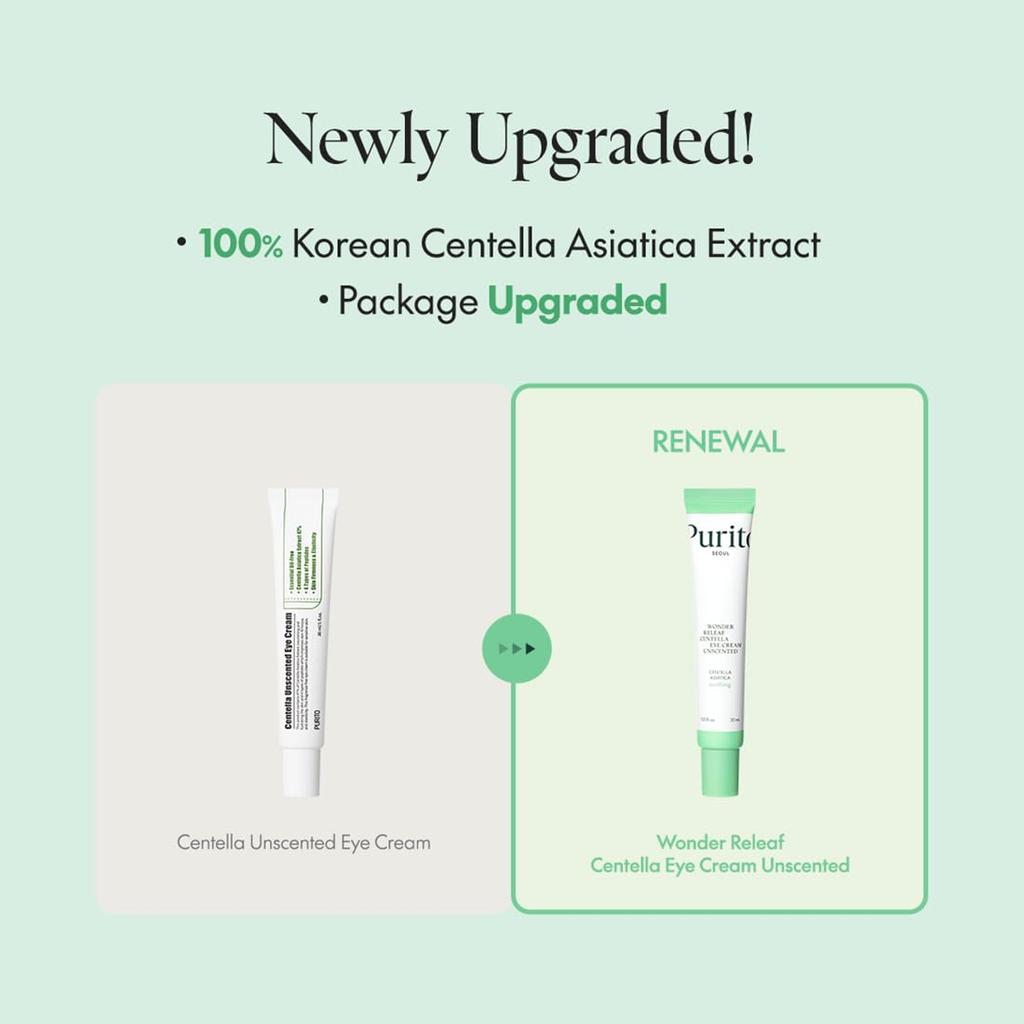 PURITO Centella Duftfreie Augencreme Koreanische Centella Beruhigende Gesichts-Augencreme für Empfindliche Haut für Gesicht Augenringe Falten Schwellungen Vegan