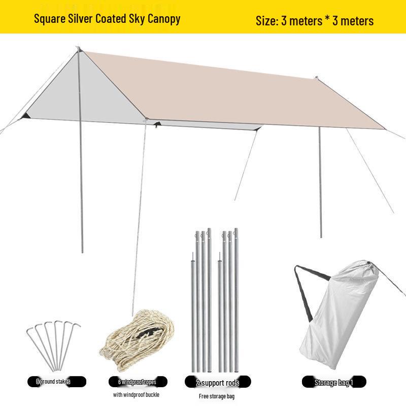 Ultra-Light Silver-Coated Sunshade Tent: Thickened Black Glue Outdoor Tarp for Sun Protection Square 3m*3m for 2-4 people